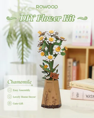 Miniatura 5 de rowood Rompecabezas 3D de flores de madera, juego de bloques de construcción de flores, kit de manualidades, día de la madre, día de San Valentín