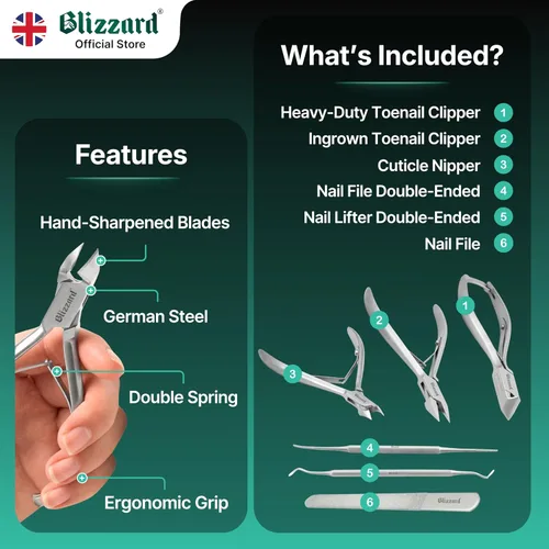 Miniatura 4 de Blizzard Juego de herramientas de podología – cortaúñas para uñas gruesas – 5 pinzas de uñas para podólogos para personas mayores – Cortaúñas