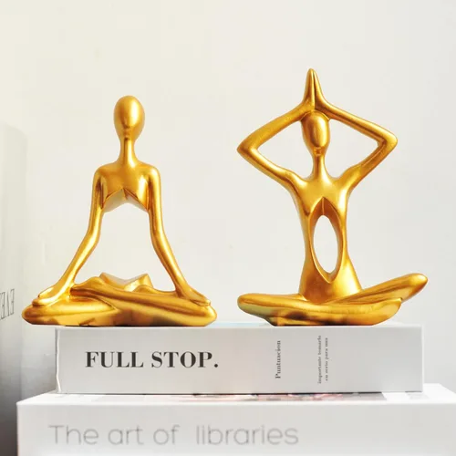 Miniatura 5 de Figuras doradas para decoración del hogar, 3 piezas, estatuas de yoga, estantería, decoración de estante dorado, decoración de oficina, escultura