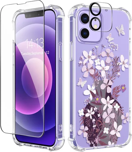 Miniatura 49 de GVIEWIN - Funda floral para iPhone 14 de 6.1 pulgadas, protector de pantalla + protector de lente de cámara, no se amarillenta, a prueba de golpes