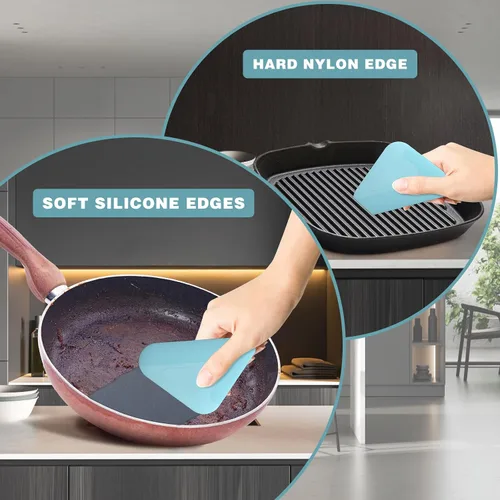 Miniatura 5 de Rascador de alimentos, raspador de platos 2 en 1, nailon y silicona, herramientas raspadoras de cocina para sartenes de hierro fundido, utensilios