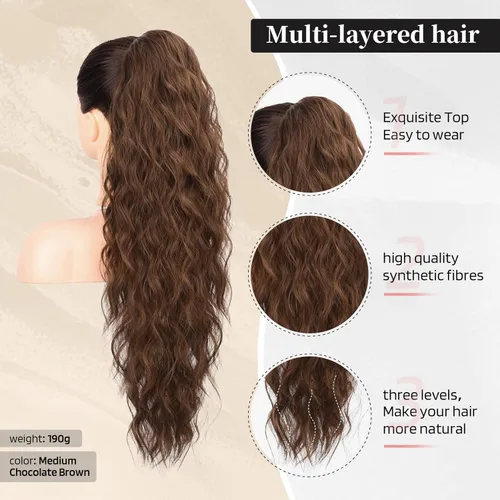 Miniatura 2 de FLUFYMOOZ Extensión de cola de caballo de 26 pulgadas, extensiones de cabello con cordón para mujer, cola de caballo larga, rizada, ondulada