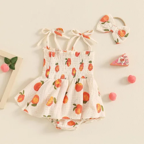 Miniatura 106 de Mameluco para bebés y niñas de 3, 6, 9, 12, 18 meses, enterizo de manga corta, fruncido, faldas y dobladillo, diadema
