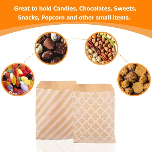Miniatura 4 de Elvielsl Paquete de 100 bolsas de papel, bolsas de regalo de fiesta, bolsa de regalo pequeña para dulces, galletas, palomitas de maíz, aperitivos