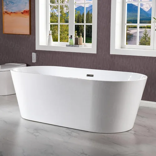 Miniatura 5 de WOODBRIDGE B1701-BN - Bañera independiente de acrílico de 71 pulgadas, bañera blanca de inmersión contemporánea con desbordamiento y drenaje