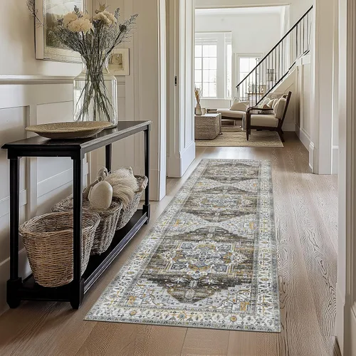 Miniatura 46 de Alfombra lavable para pasillo de 2 x 3: alfombra suave vintage para cocina, baño, lavandería, con respaldo antideslizante, alfombra de piso