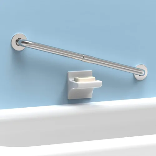 Miniatura 5 de Barra de seguridad de baño de acero inoxidable de 1-1/4 x 24 pulgadas, compatible con la ADA, capacidad de carga de 500 libras, níquel cepillado