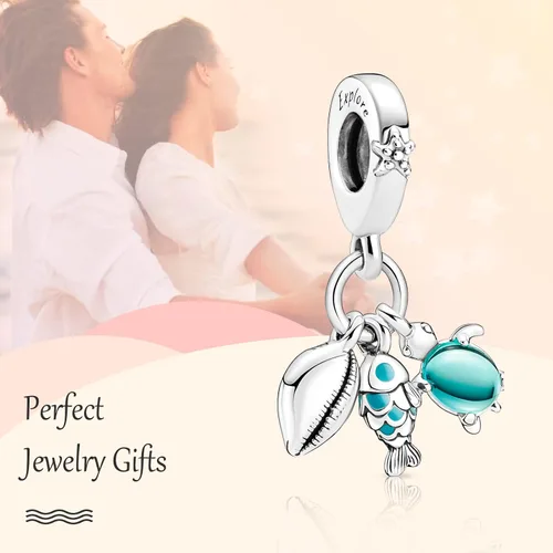 Miniatura 3 de Annmors Dijes de plata de ley 925 para pulseras, collares, cuentas de animales del océano con circonita cúbica 5A, dijes de regalo de Navidad