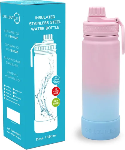 Miniatura 2 de CHILLOUT LIFE Botella de agua aislada para niños de 22 onzas para la escuela con tapa de boquilla a prueba de fugas y bonitas calcomanías Algodón
