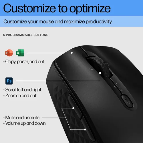 Miniatura 3 de HP Ratón Bluetooth Programable 420 – Bluetooth con Emparejamiento Rápido a 3 Multidispositivos, Batería de 2 Años, 4K DPI, Clics Silenciosos