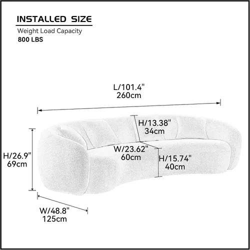 Miniatura 2 de Sofá moderno y minimalista curvado de 102 pulgadas, tapizado de tela de terciopelo de peluche, cómodo sofá de media luna de 5 plazas con 4 cojines