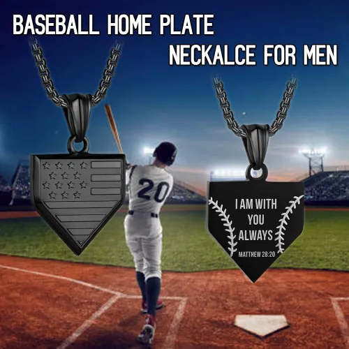 Miniatura 5 de HattiDoris Collar de placa de béisbol para hombre, colgante de escudo de bandera de Estados Unidos, cadena de acero inoxidable de 22 + 2 pulgadas