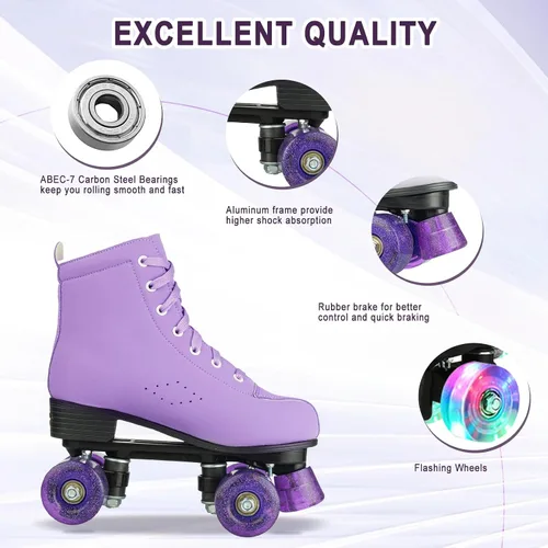 Miniatura 4 de YYW Patines de ruedas para mujeres y niñas, zapatos de tacón alto, patines de dos filas, brillantes, de cuatro ruedas, unisex, de piel sintética