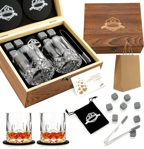 Juego de 2 vasos de whisky, piedras de whisky, rocas de whisky escalofriantes, regalos de whisky escocés para hombres, regalos de cumpleaños para el