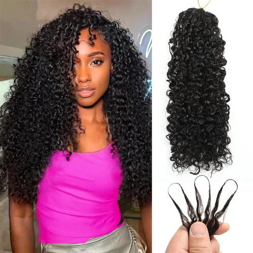 Extensiones de cabello humano de ganchillo con plumas, 16 pulgadas, 2.12 oz, afro, rizado, sin nudos, previamente separados, invisibles, extensiones