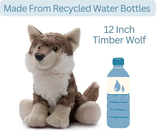 Miniatura 7 de The Petting Zoo Peluche de lobo de madera, regalos para niños, animales salvajes del zoológico Onez, juguete de peluche de lobo de madera sentado
