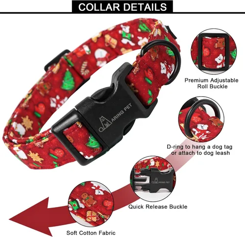 Miniatura 3 de Aring Pet Collar navideño para perro, lindo, ajustable, de algodón, para cachorros, perros pequeños, medianos y grandes, rojo, Papá Noel, unisex Z