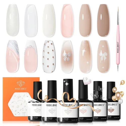 Miniatura 11 de modelones Juego de esmalte de uñas de gel, 0.5 onzas líquidas, base sedosa mejorada y capa superior extra brillante, transparente, no se limpia