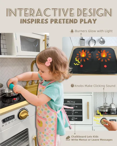 Miniatura 4 de YUG Set de Cocina de Juguete para Niños con Luces y Sonidos Reales, Juego de Cocina para Niños Pequeños que Incluye Estufa, Horno, Lavavajillas