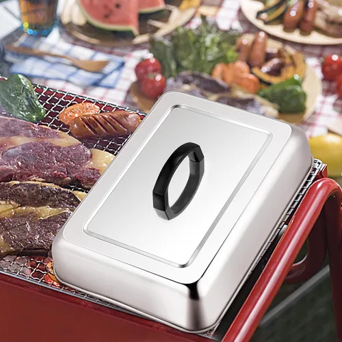 Miniatura 6 de Leonyo Cubierta de parrilla de 13 x 9 pulgadas para barbacoa, tapa rectangular de acero inoxidable para parrilla al aire libre, cubierta de metal