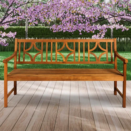 Miniatura 5 de JONATHAN Y Sloane BNH100A Banco de madera de acacia maciza para exteriores, asiento de jardín para 2 personas con respaldo geométrico y reposabrazos