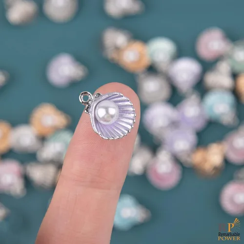 Miniatura 7 de Paquete de 60 dijes esmaltados de concha de almeja con perlas acrílicas para pulseras, aretes, fabricación de joyas, manualidades