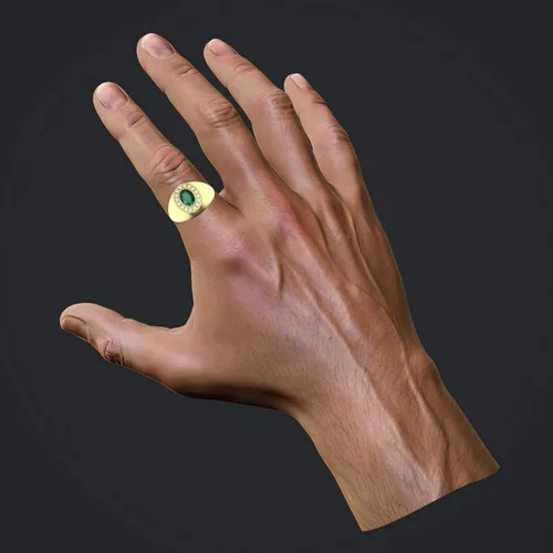 Miniatura 2 de Anillo de compromiso de oro de 14 quilates con esmeralda cruda para hombre y mujer