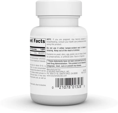 Miniatura 4 de Source Naturals Metilcobalamina Vitamina B-12 - Sabor a Cereza -5mg - 30 Pastillas