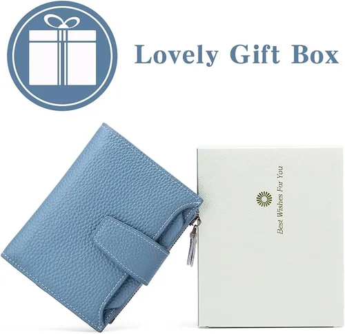 Miniatura 6 de FALAN MULE - Cartera de cuero auténtico para mujer, pequeña plegable , compacta, con interferencia de radiofrecuencia (RFID)