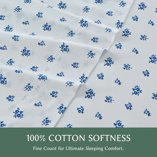 Miniatura 4 de HYPREST Sábanas 100% algodón tamaño King Floral – Sábanas de percal de bolsillo profundo, sábanas de percal crujiente, suaves, transpirables y Azul