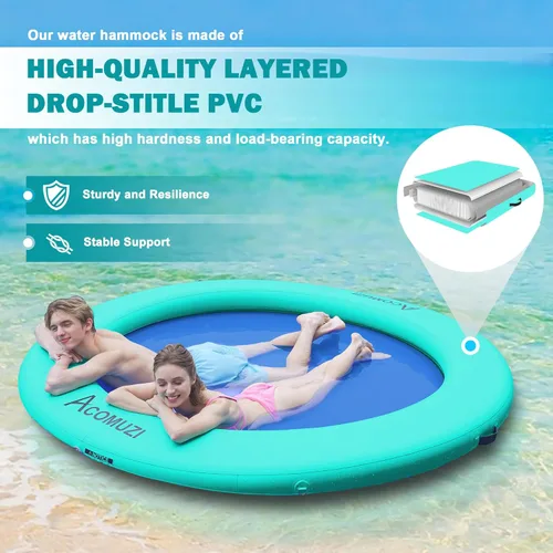 Miniatura 2 de Hamaca de agua inflable de 4/6/8/10/12 pies, flotador flotante redondo para adultos, balsa flotante de piscina resistente para océano y lago Verde