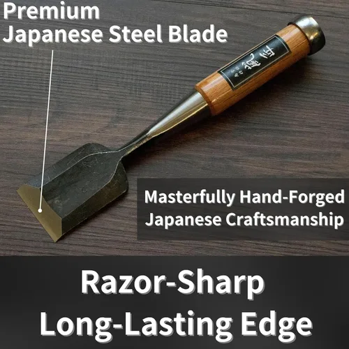 Miniatura 3 de Cincel japonés de 1.654 in 1-5/8 pulgadas de ancho, cincel de madera profesional para carpintería, mango de roble rojo japonés, fabricado en Japón