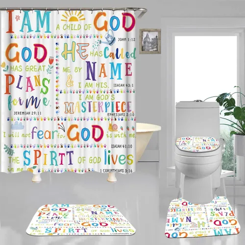 Miniatura 16 de Juego de 4 cortinas de ducha con citas inspiradoras, escaleras de arte en blanco y negro, decoración de baño motivacional para hombres, cortina