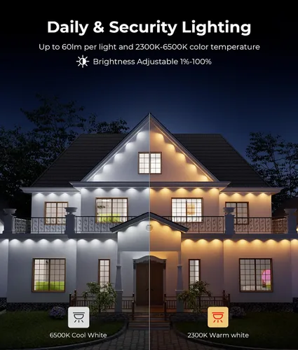 Miniatura 4 de DeckTok Luces permanentes para exteriores, luces inteligentes RGBWW de 100 pies y 60 lúmenes, luces inteligentes triple-LED, decoraciones al aire