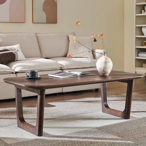 Miniatura 9 de ACCOHOHO Mesa auxiliar moderna de mediados de siglo para sala de estar, mesa auxiliar rectangular grande de madera de 51.2 pulgadas con patas