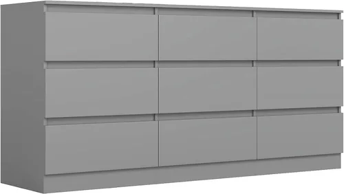 Miniatura 14 de Vibe & Dine Cómoda doble de 8 cajones, cómoda de madera moderna con amplio almacenamiento para armario, dormitorio, sala de estar, color negro