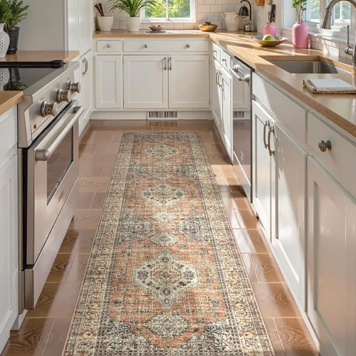 Miniatura 67 de Lahome Alfombra oriental lavable de área pequeña, 2 x 3 pies, para entrada, cocina, ultra fina, suave, tapete antideslizante para puerta de Azul
