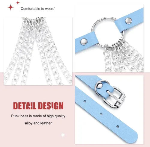 Miniatura 5 de Asooll Cinturón punk de cadena de cuero en capas para el cuerpo, joyería de cintura de cuero para la playa, club, fiesta, accesorios de joyería