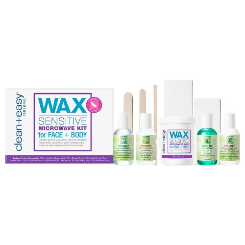 Clean + Easy Kit de microondas sensible para cara y cuerpo, esencial de depilación todo en uno para tratamiento de depilación de cuerpo completo,