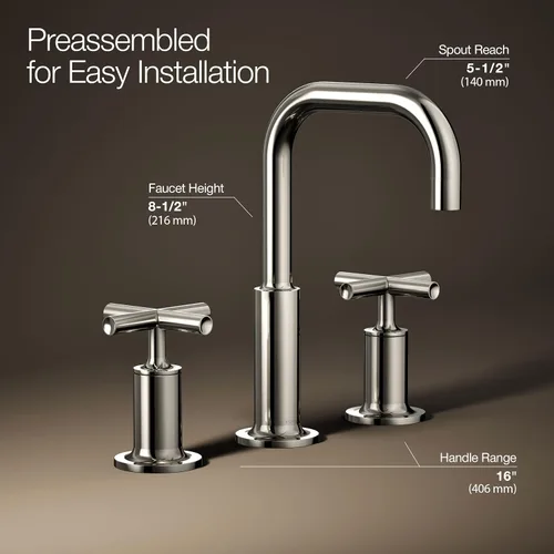 Miniatura 4 de Kohler K-14410-4-BGD Purist - Grifo para lavabo de baño con manijas de palanca baja y boquilla baja, 14406-3-SN Níquel pulido vibrante