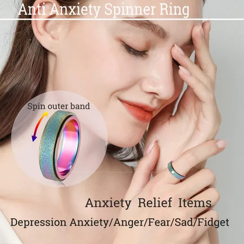 Miniatura 2 de Anillo de alivio de la ansiedad, anillo giratorio para aliviar el estrés, de acero inoxidable, anillo giratorio para mujeres, hombres, unisex