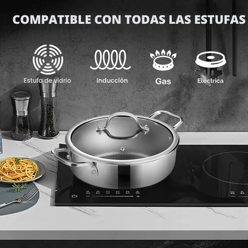 Miniatura 5 de Sartén híbrida antiadherente de 5 cuartos de galón para uso diario, freidora de pollo, utensilios de cocina sin PFOA, sartenes de 12 pulgadas