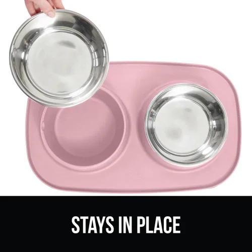 Miniatura 4 de GORILLA GRIP Juego de Estera de Alimentación, Patente Pendiente 100% Impermeable de Silicona Libre de BPA, Cuencos de Acero Inoxidable para Gatos