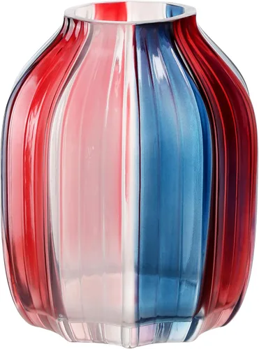 Miniatura 16 de Florero grande de cristal rosa acanalado – Jarrón decorativo de piso de 12.0 pulgadas para centros de mesa del hogar y casa de campo B Estilo-rosa