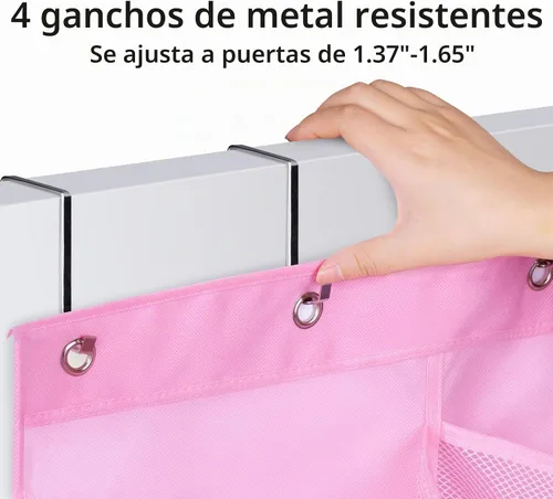 Miniatura 4 de KIMBORA 12 bolsillos grandes de malla sobre la puerta, organizador de zapatos para armario, zapatero colgante para puerta, zapatillas, Rosa