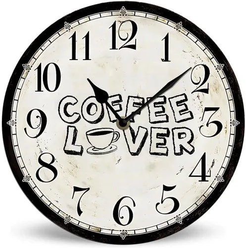 Reloj de pared vintage para amantes del café, funciona con pilas, redondo, silencioso, sin tictac, de 10 pulgadas, decoración de barra de café