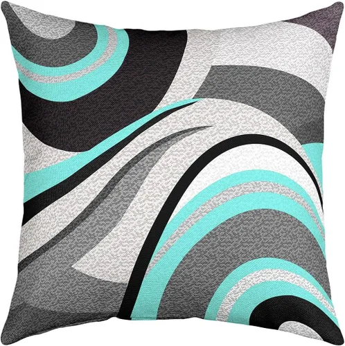Miniatura 13 de Feelyou Juego de 4 fundas de almohada geométricas reversibles para exteriores de 16 x 16 pulgadas, diseño geométrico de rayas negras y grises, juego