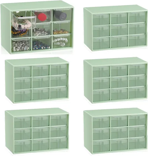 Miniatura 5 de Organizador de cajones pequeños para escritorio, 7.1 x 3.8 x 4.6 pulgadas, mini organizador de cajones de escritorio con 9 cajones transparentes
