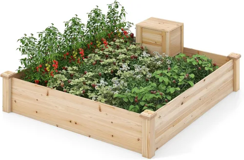 Miniatura 10 de Giantex Cama de jardín elevada de madera, 40 x 40 pulgadas, maceta cuadrada de madera de abeto con base abierta para verduras, flores, hierbas