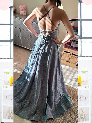 Miniatura 5 de Vestidos largos acampanados y con bolsillos para baile de graduación vestido formal de fiesta de noche y de baile con aberturas laterales